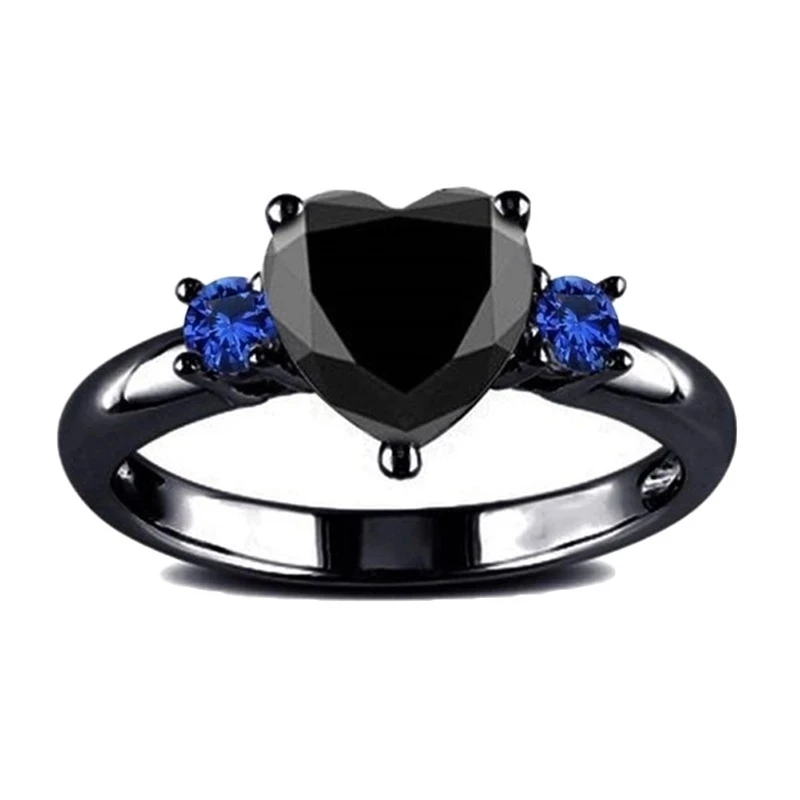 Винтажное Черное Женское кольцо с подвеской в форме сердца, инкрустация цирконами кольцо для женщин, обручальное свадебное ювелирное изделие, Подарочная бижутерия
