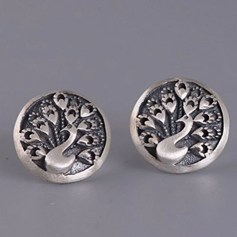 

2020 new 100% real S925 pure silver jewelry women stylish temperament round peacock earrings Thai silver matte woman earrings
