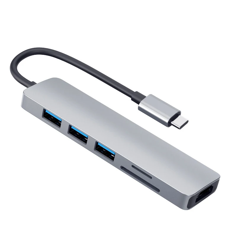 

USB C Hub, многопортовый адаптер типа C, 6 в 1 с портом Ethernet, USB C на HDMI 4K SD/TF слоты для карт USB 3,0 порт передачи данных s