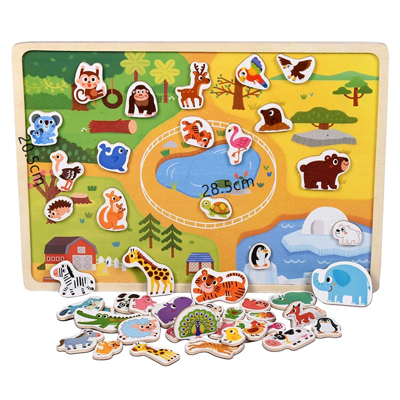 

New Wooden Magnetic Puzzle Animals and Traffic Vehicle Game Jigsaw Baby Early Educational Learning Toys for kid gift
