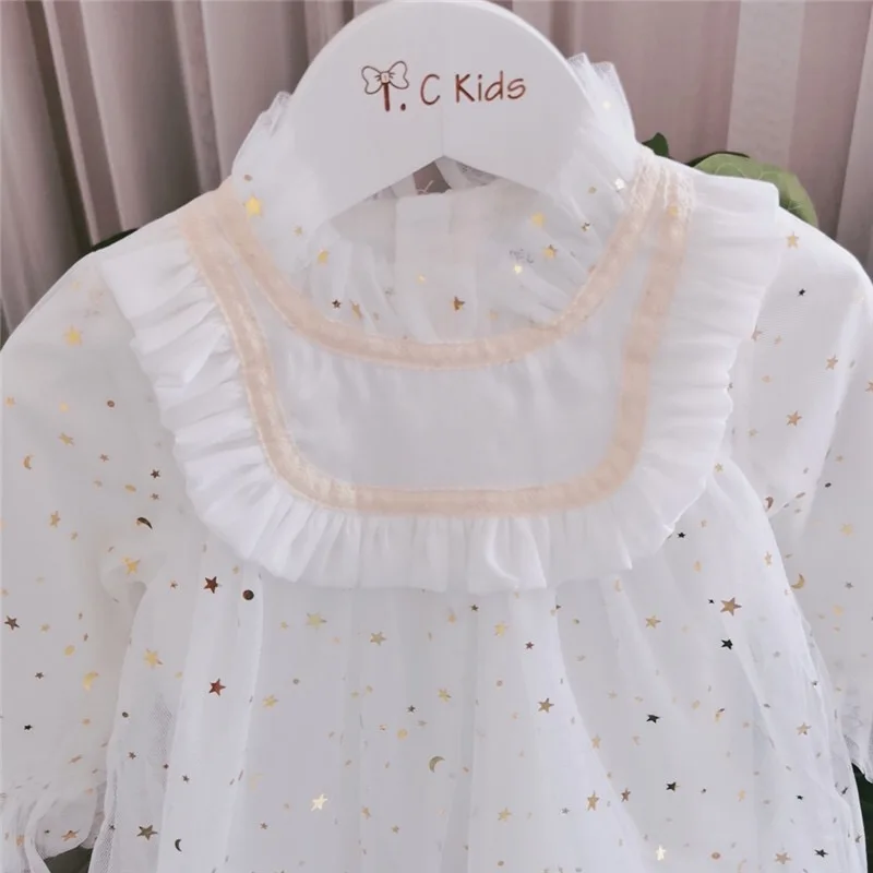 Платья для маленьких девочек 0-4T одежда для маленьких девочек Сетчатое платье с длинными рукавами и рисунком звезды мягкое милое платье для маленьких девочек Одежда для младенцев