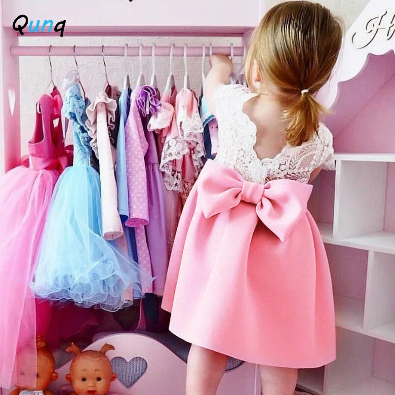 

Lace Flower Backless Children Princess Dresses 2020 New Summer Kids Clothes for Girl Bow Baby Girl Birthdays Wedding Party Dress