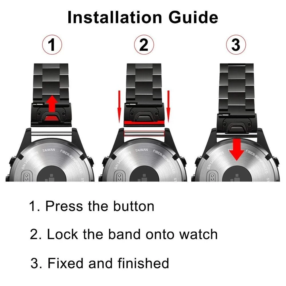 For Fenix 5X strapFor Garmin fenix 5S/5/5X Quick release easy to install 26mm 22mm 20mm stainless steel strap watch accessory