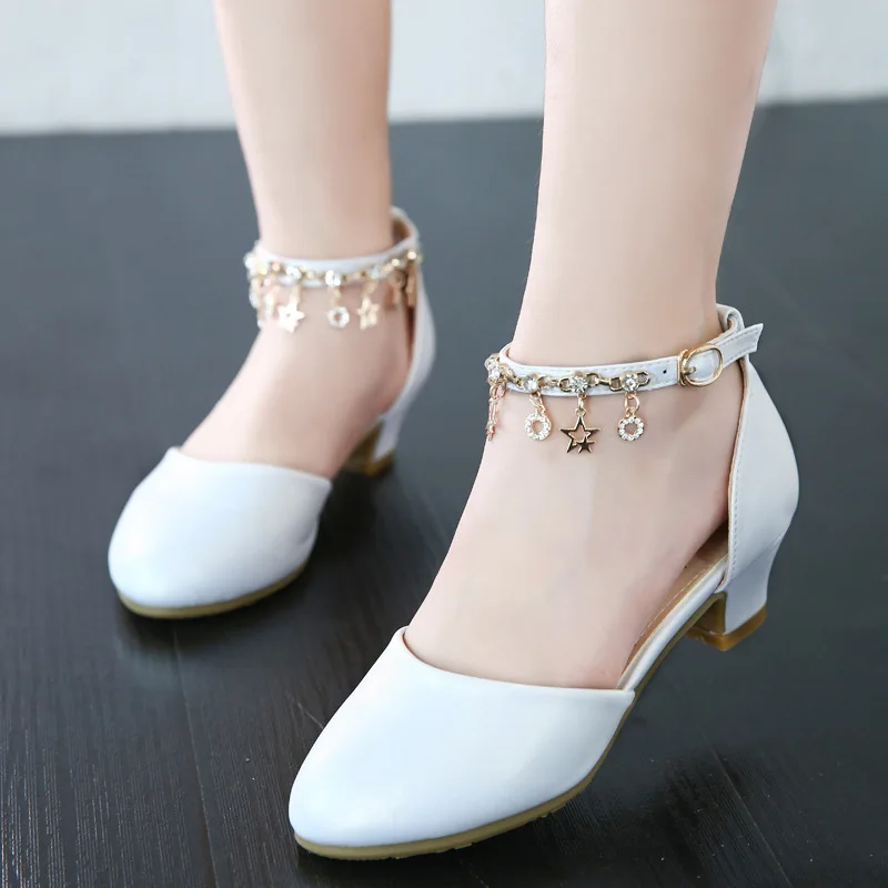 Girls Princess Shoes, High Heels, 2022 Spring And Autumn New Piano Performances, White Kids Sandals Shoes.