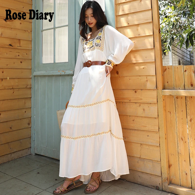 Женское винтажное длинное платье с вышивкой RoseDiary богемное свободные летние