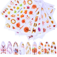1 sheet fall leaves nail art stickers gold yellow maple leaf water decals sliders foil autumn design for nail manicure