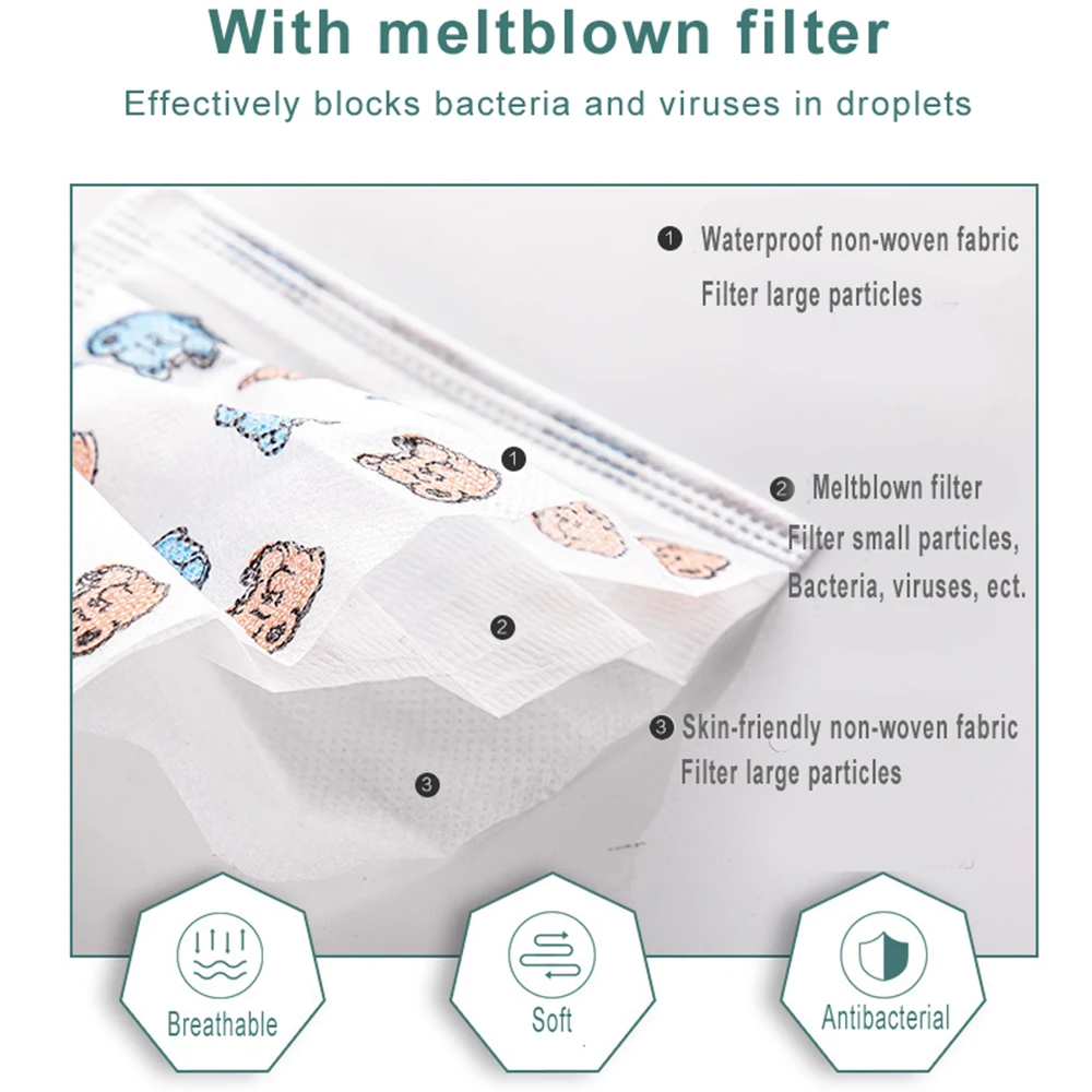 3 слойная защитная маска для рта детская мультяшная нетканые пылезащитные