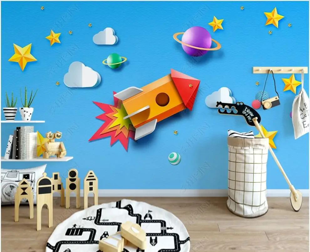 

3d wallpaper custom photo mural Modern cartoon starry sky paper-cut children's room decor bedroom Wallpaper for walls in rolls
