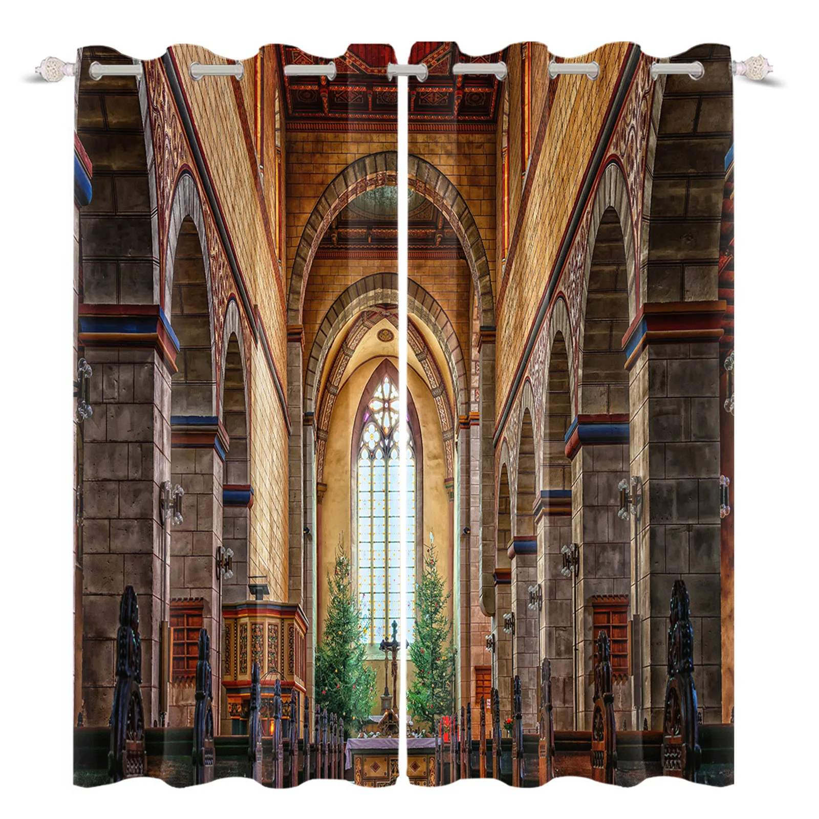 

Europe Roman Church Painting Printed Curtains Suitable For Living Room Bedroom Kitchen Home Decor With Grommet Accessories