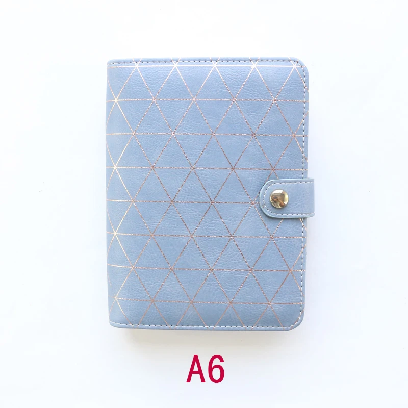Domikee cute leather hardcover 6 rings binder planner agenda organizer office school refillable spiral notebooks stationery A5A6 - Цвет: A6  blue