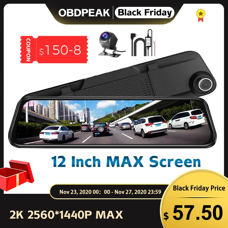 

Автомобильный видеорегистратор OBDPEAK Ultra HD 1440P 2K, потоковый видеорегистратор, зеркало заднего вида, Автомобильный видеорегистратор с двойным...