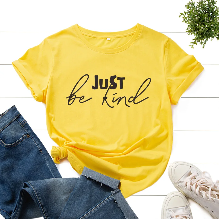 

Cotton T-Shirts for Women Graphic Tees Printed Shirt Short Sleeve Summer Tops Casual Clothes Just Be Kind Kindness Letter Top