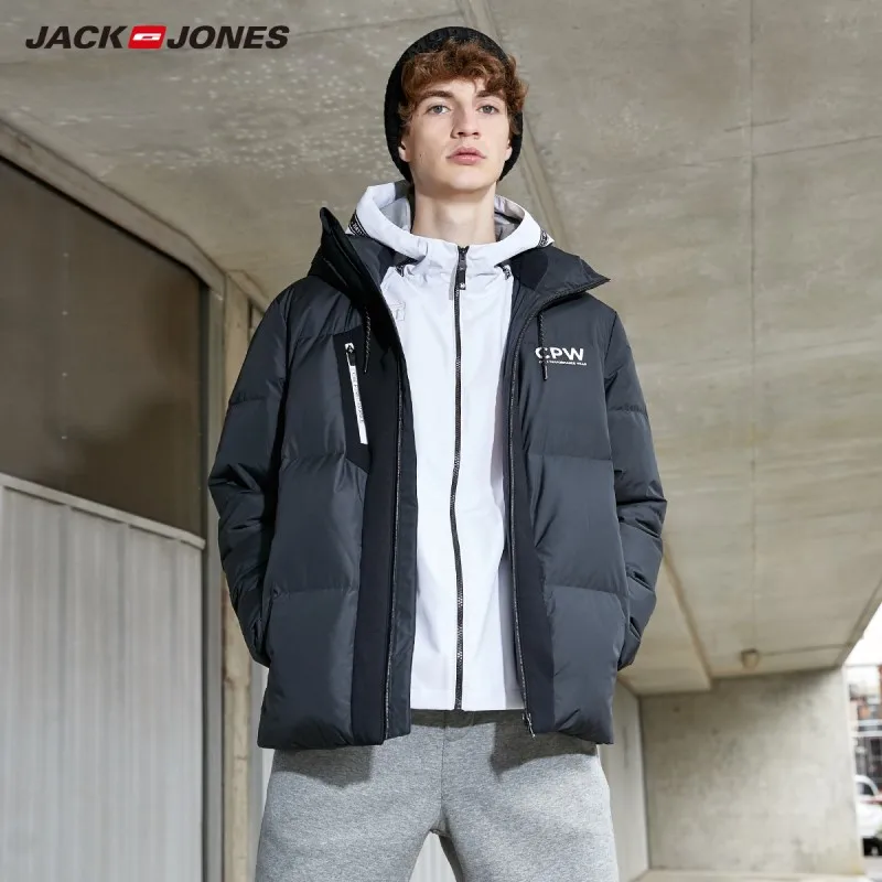 JackJones мужской спортивный пуховик с капюшоном и воротником стойкой модный стиль