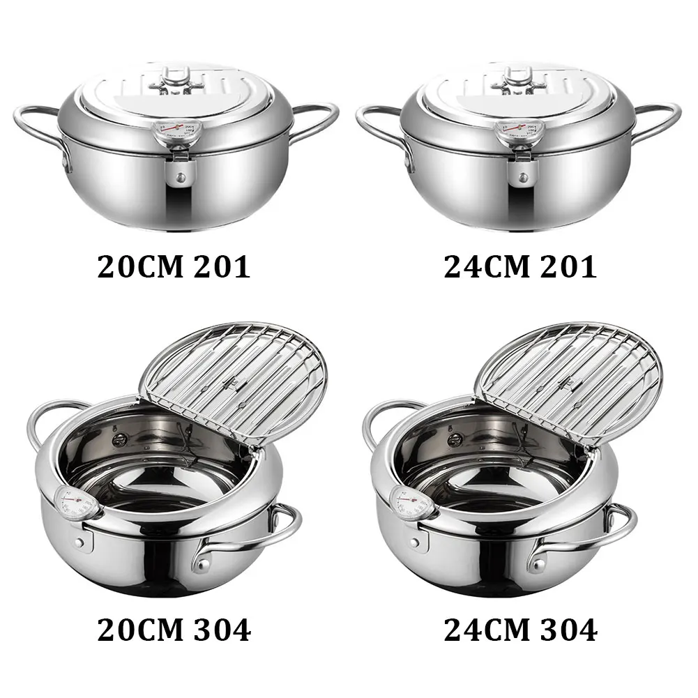 

Pot Home Deep Fryer Oil Cylinder Tempura Temperature Control Fried Chicken Cooking Tools Stainless Steel Kitchen With Lid