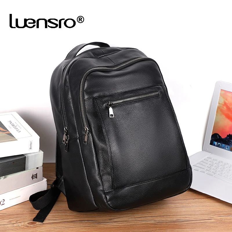 Рюкзак мужской из натуральной кожи вместительный дорожный ранец для компьютеров