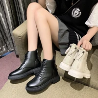 women army combat ankle boots woman lace up shoes gothic sock platform leather chunky heels boots fashion botas mujer new