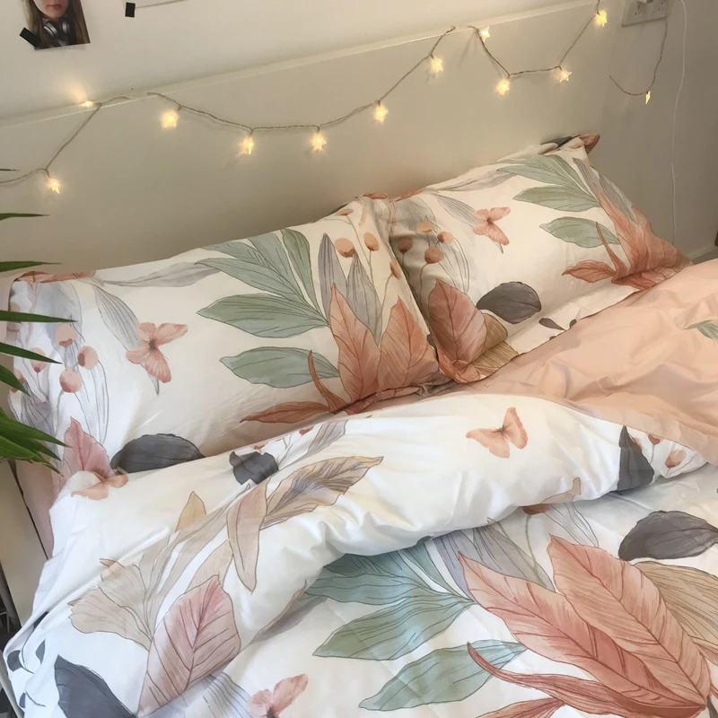 Комплект постельного белья из хлопка 3pcs/4pcs с тропическими растениями