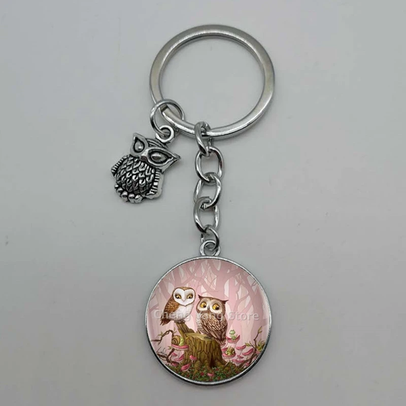 Hot Sale Cute Owl Pendant Keychain Big Eyes Bird Vintage Picture Glass Convex | Украшения и аксессуары