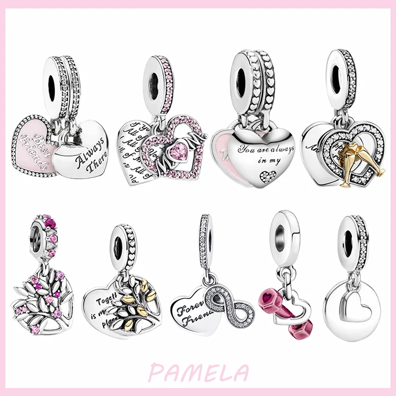

PAMELA 925 Sterling Silver Heart Shaped Tree Of Life Beads Christmas Gift Charms DIY For Original Pendant Bracelet Jewelry