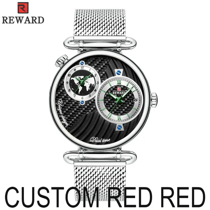 CUSTOM RED RED Наградные синие часы мужские унисекс кварцевые аналоговые часы с двойным календарем Мужские часы с сетчатым ремешком ультра тонкие деловые наручные часы - Цвет: CUSTOM RED RED