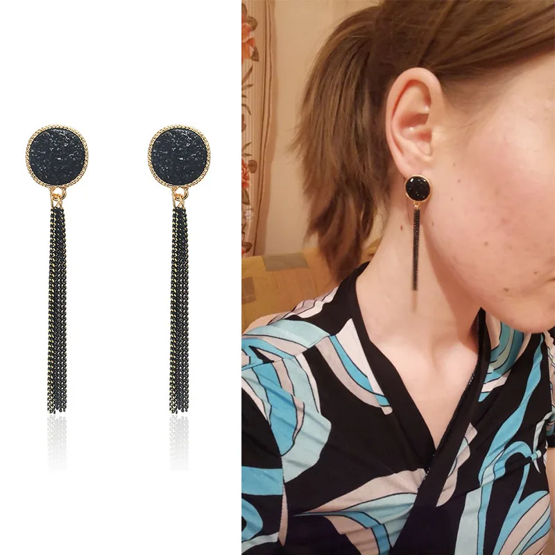 Винтажные черные серьги с кисточками женские роскошные Висячие для женщин