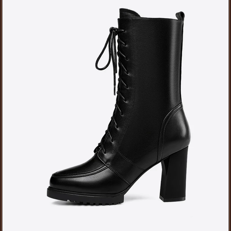 

High Quality Leather Women Boots Women's High Heel Knee-High Boots Boots Winter Lace Up Anti-slip Warm Boots 2022 Autumn Winter
