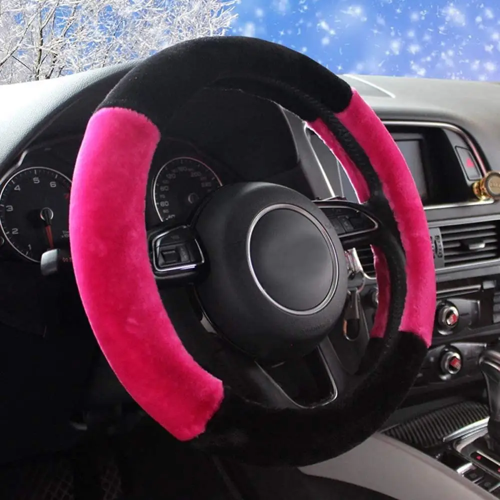 

Winter Fur Car Steering Wheel Cover Cute for 95% of The Car Styling 38cm Black Blue Steering Wheel Cover for Girls