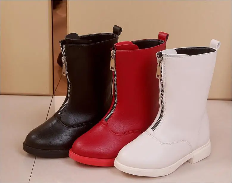 Осенне-зимняя новая черная детская обувь для девочек ботинки детей красная из pu