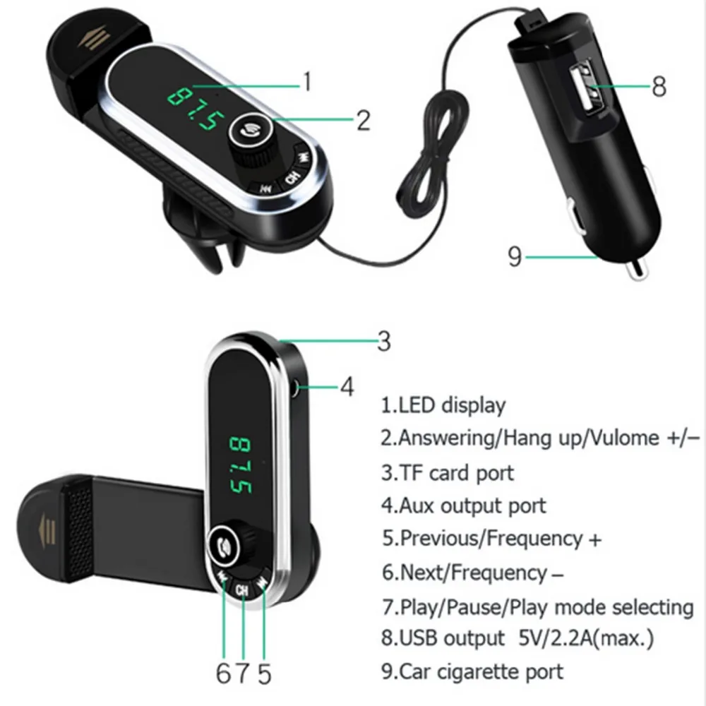 Автомобильный Bluetooth fm-передатчик с креплением для телефона, автомобильное зарядное устройство, Bluetooth автомобильный комплект, Радио адаптер для iPhone, Android, телефона, iPod, MP3 Play