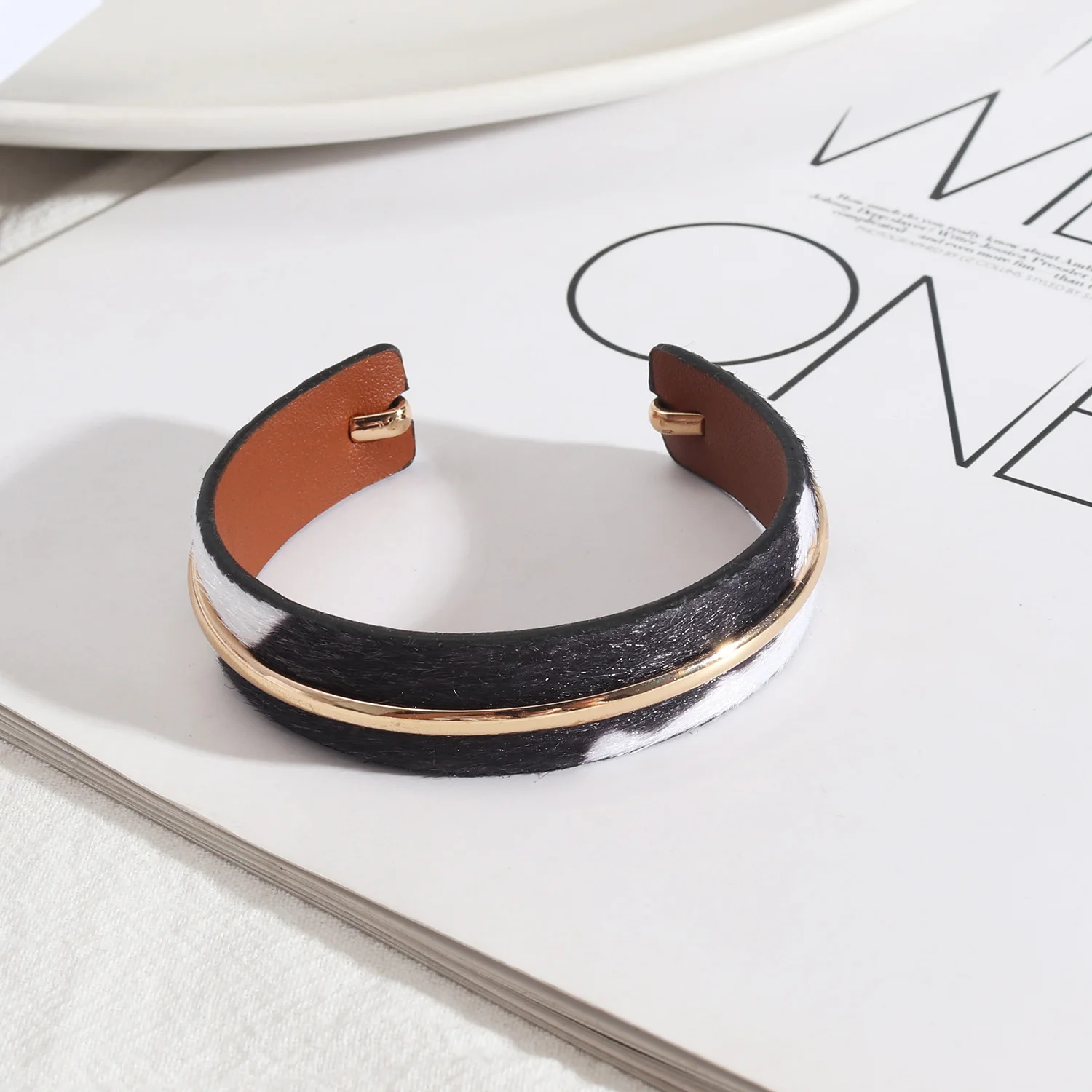 Custom Copper Ring Leopard Print Genuine Leather Pony Hair Cuff Bracelets for Women BOHO Vintage Personality Bangles Unique Gift | Украшения