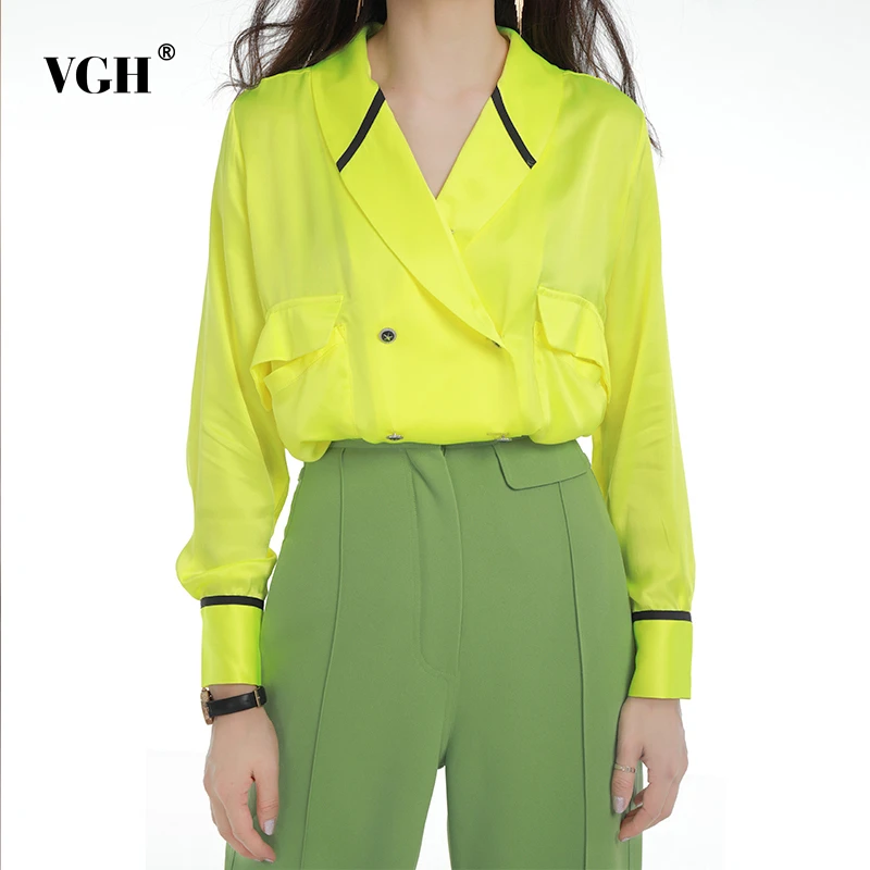 Женская рубашка VGH Повседневная Свободная блузка с v образным вырезом и длинным