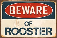 stickerpirate beware of rooster 8 x 12 vintage aluminum retro metal sign vs475