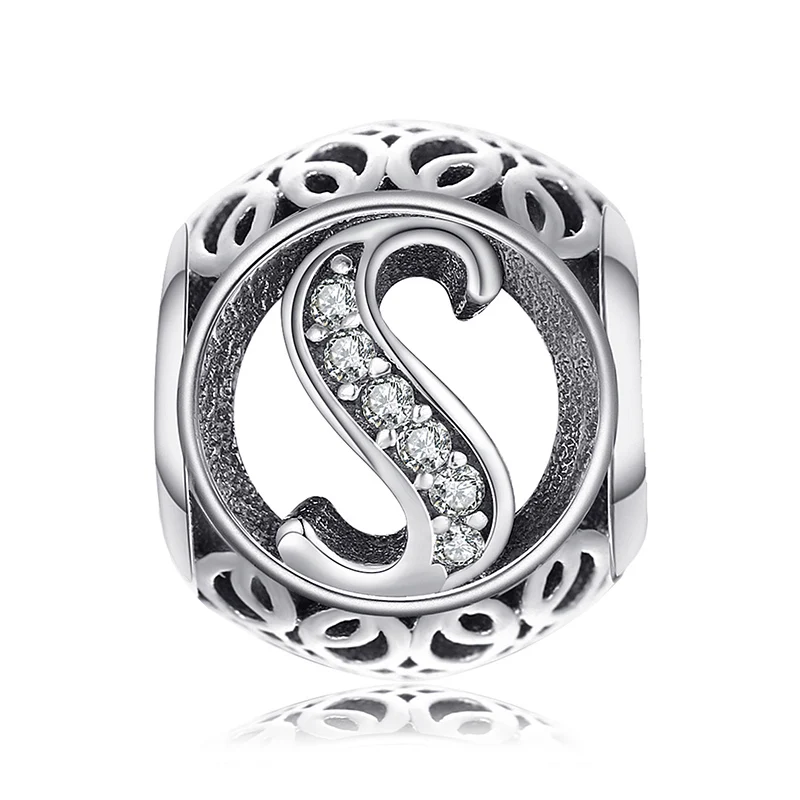 JewelryPalace Мода Письмо A-Z кубического циркония Aucthentic 925 пробы серебряный шарм для изготовления браслет DIY ювелирных подарок - Окраска металла: S
