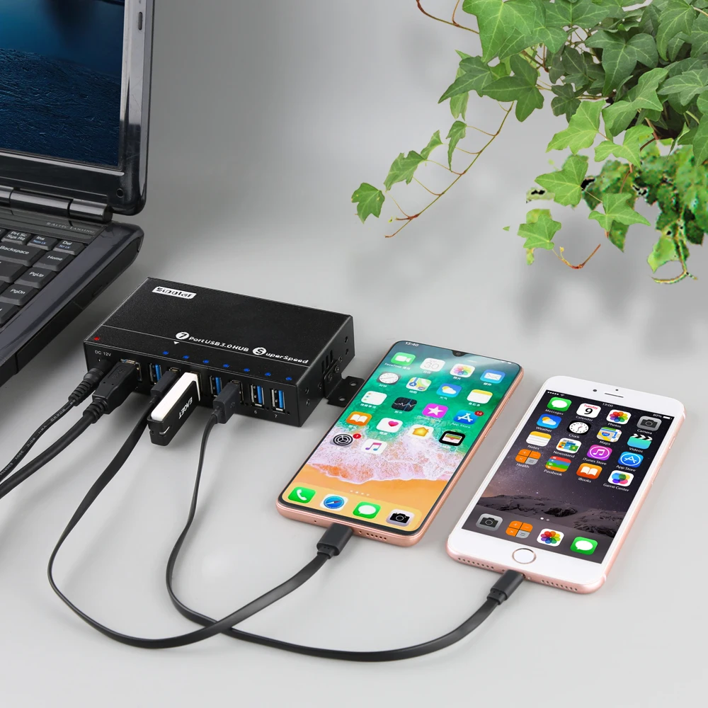 Фото Sipolar Алюминиевый 7 портов s USB 3,0 зарядное устройство для передачи данных разветвитель с несколькими портами USB разветвитель с мощностью 12 В 3 А №4