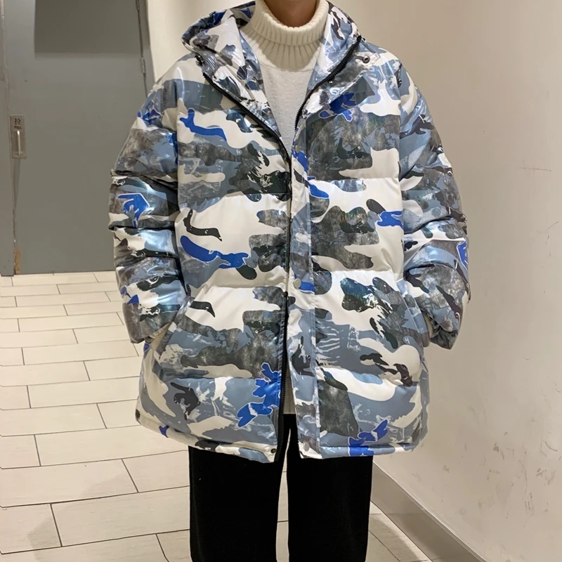Ins Winter Men's Casual Loose Hooded Parkas Outwear Cotton-Padded Jackets Thicken Warm Camouflage Coats Large Size Tops Clothing