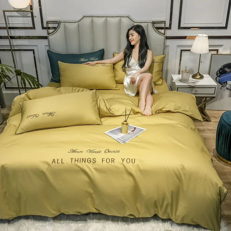 Роскошный комплект постельного белья из египетского хлопка однотонная вышивка