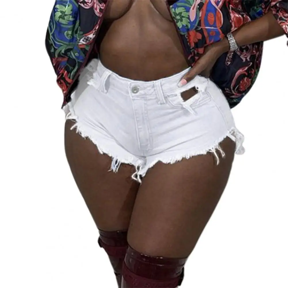 

Сексуальные летние женские шорты, однотонные рваные с высокой талией, облегающие джинсовые шорты для повседневной жизни