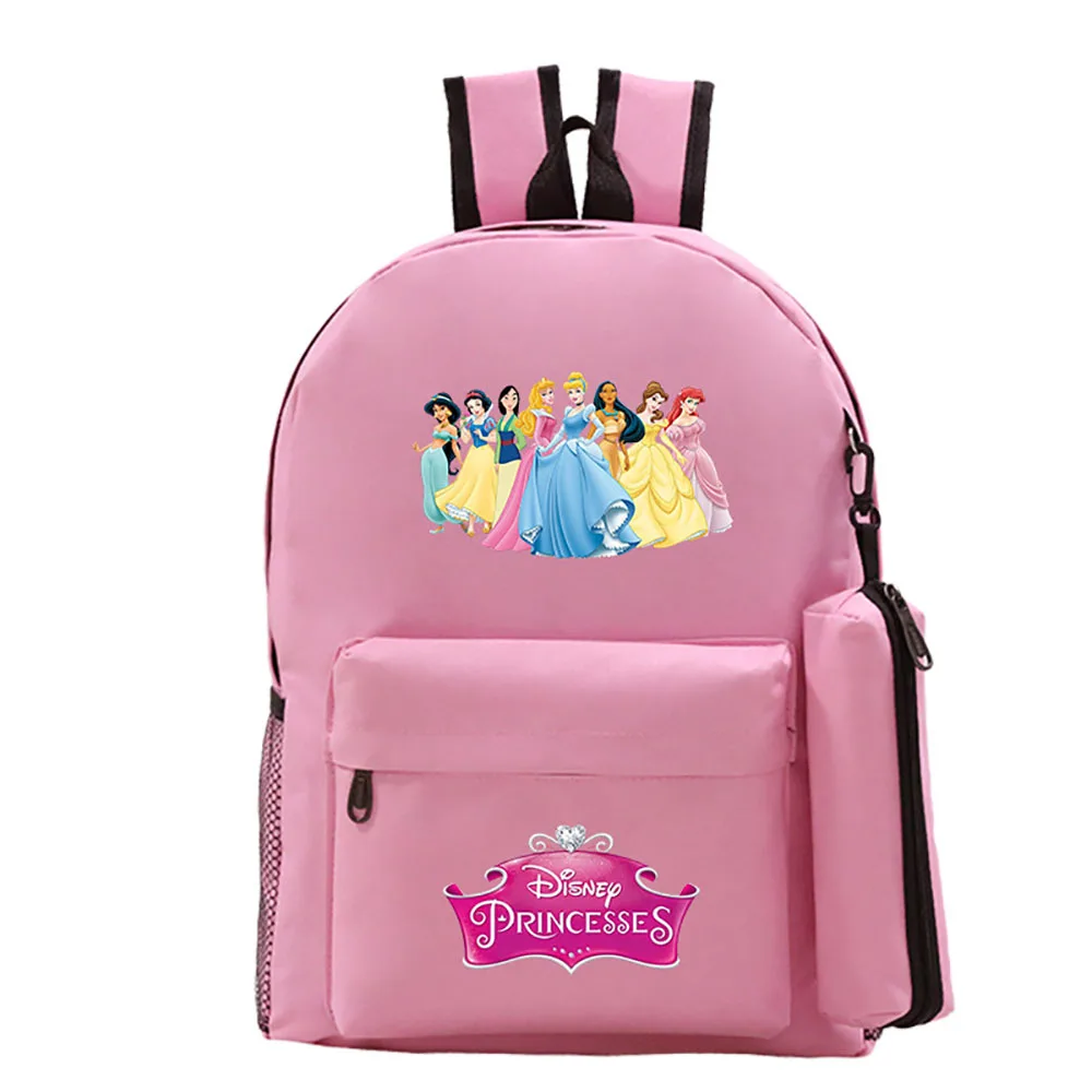 Новинка 2021, школьная сумка Disney, розовая Милая мультяшная принцесса, школьная сумка для учеников, сумка для ручек, повседневный рюкзак из дву...