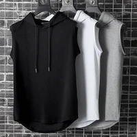 summer mens muscle hoodie vest sleeveless bodybuilding gym workout fitness shirt high quality vest hip hop sweatshirt mens tops