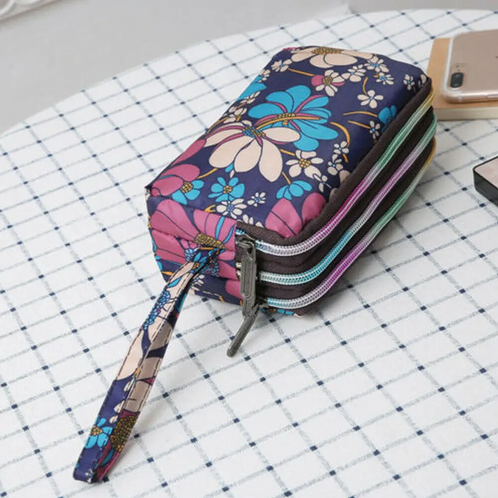 Сумка-кошелек женская холщовая однотонная 3 слоя на молнии с отделением для монет