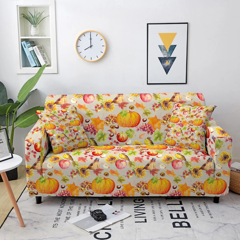 Funda el&aacute;stica con estampado de calabaza fantasma para sof&aacute;, cubierta de esquina el&aacute;stica para sala de estar, decoraci&oacute;n para fiesta de Halloween, Protector de sof&aacute;-5