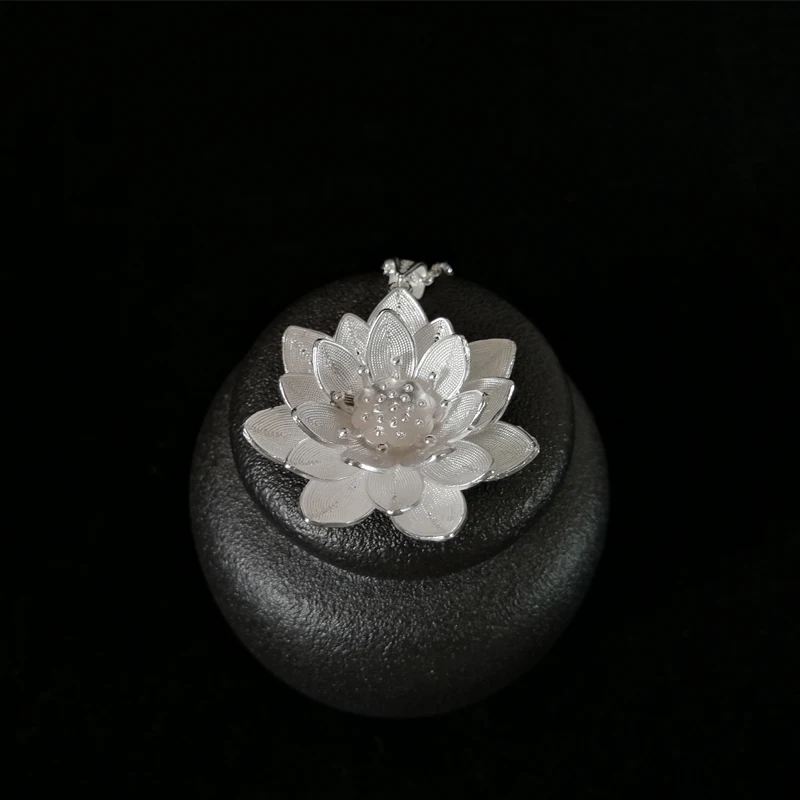 Ожерелье с подвеской в виде цветка лотоса из стерлингового серебра 999 пробы