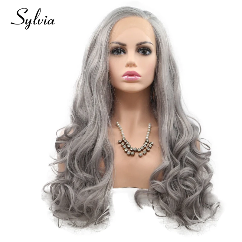 

Natural Lace Front 24 Inch Synthetic Wigs For Black Women Silver Blonde Cosplay Headband Wig Long Wavy Hair African American