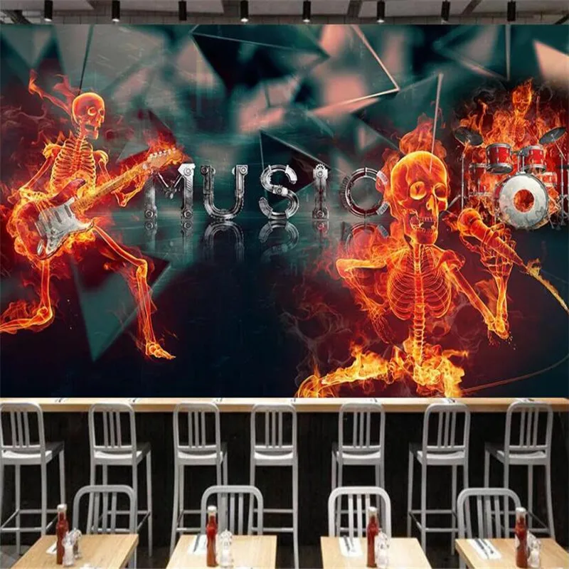 Пользовательские сумасшедшие музыкальные Поклонники пламя черепа фон роспись