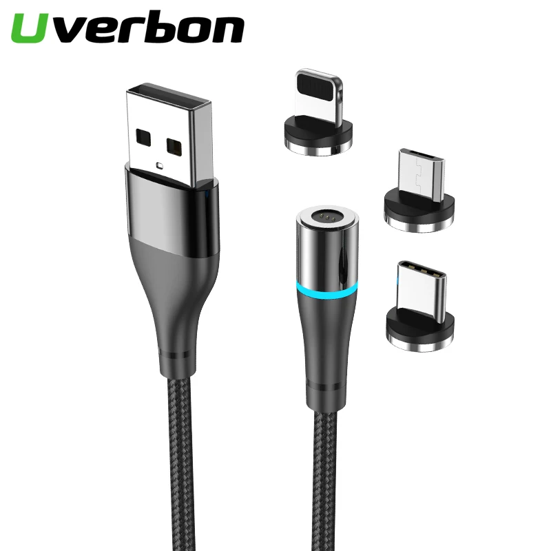 

Magnetic USB Data Cable 360 Degree Round Magnetic Type-C Android Micro USB 3 in 1 Fast Charging Cord For Samsung iPhone Xiaomi