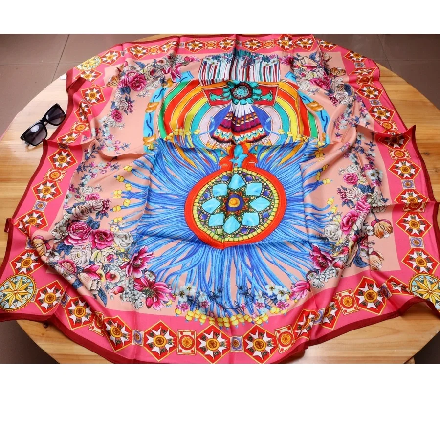 

Vintage Print 100% Silk Scarf Women Large Square Head Scarves Hijab Foulard 105x105cm