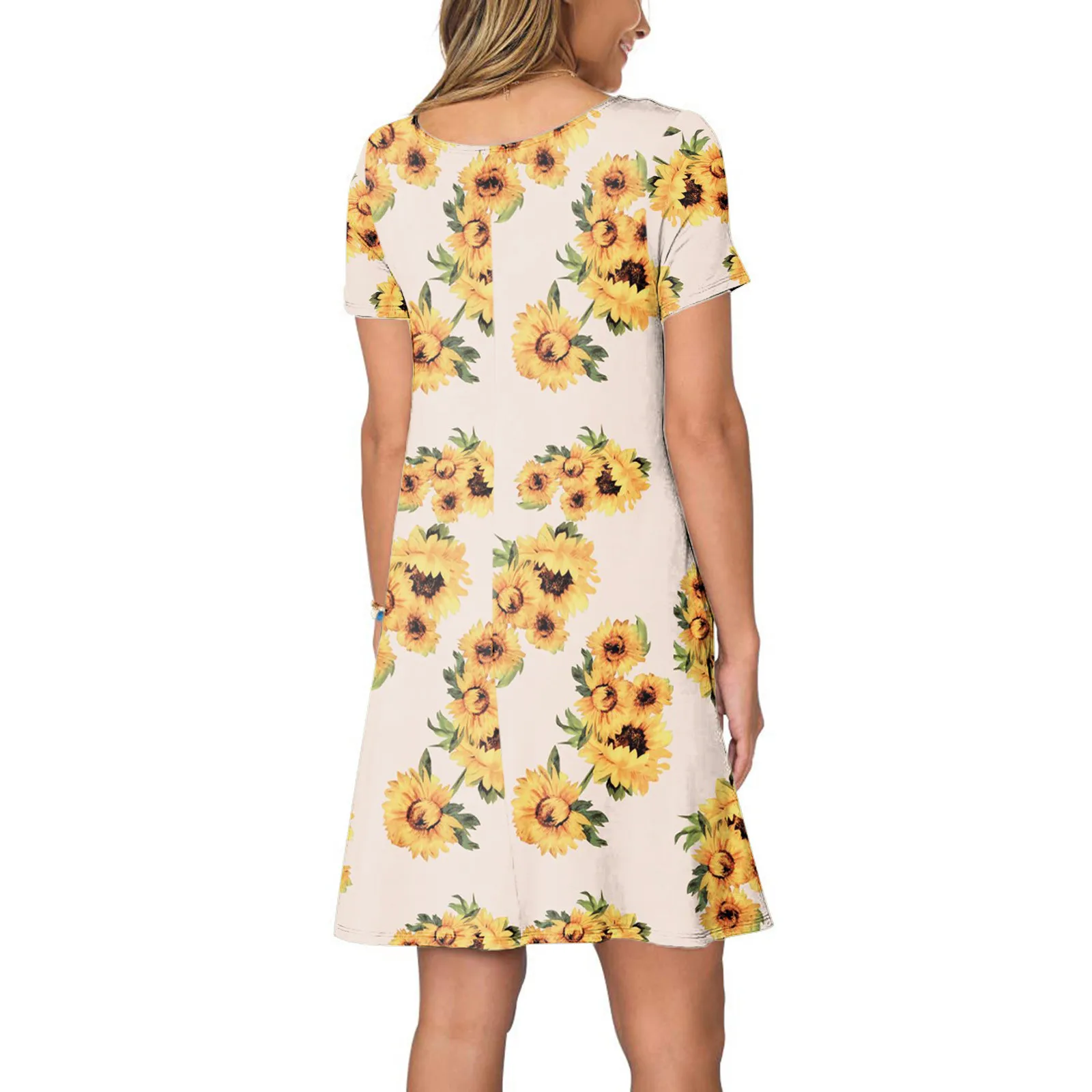 

40# Vintage Flower Printed Summer Dress Short Sleeve O-neck Dress Pocket Woman Clothing Loose A-line Dresses Vestido Mujer