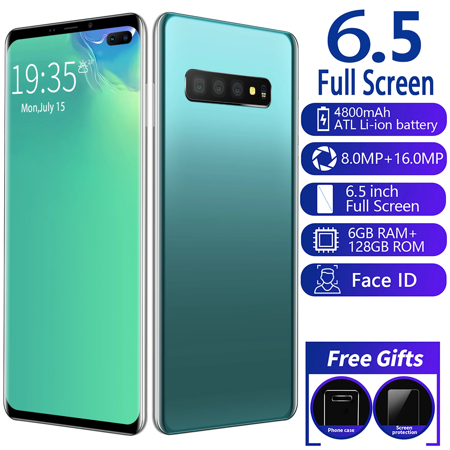 

Latest Model S10 Plus 6.5 Inch FullScreen2GB+16GB 4800mAh Android 9.1 Smart Phone FaceID Fingerprint 8+16MP Camera