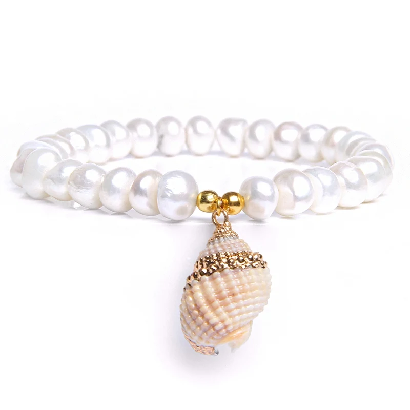 Boho Shell& пресноводный жемчуг браслет Seashell Cowry Shell Conch браслет для женщин ювелирные изделия мала-йога пляж - Окраска металла: 5