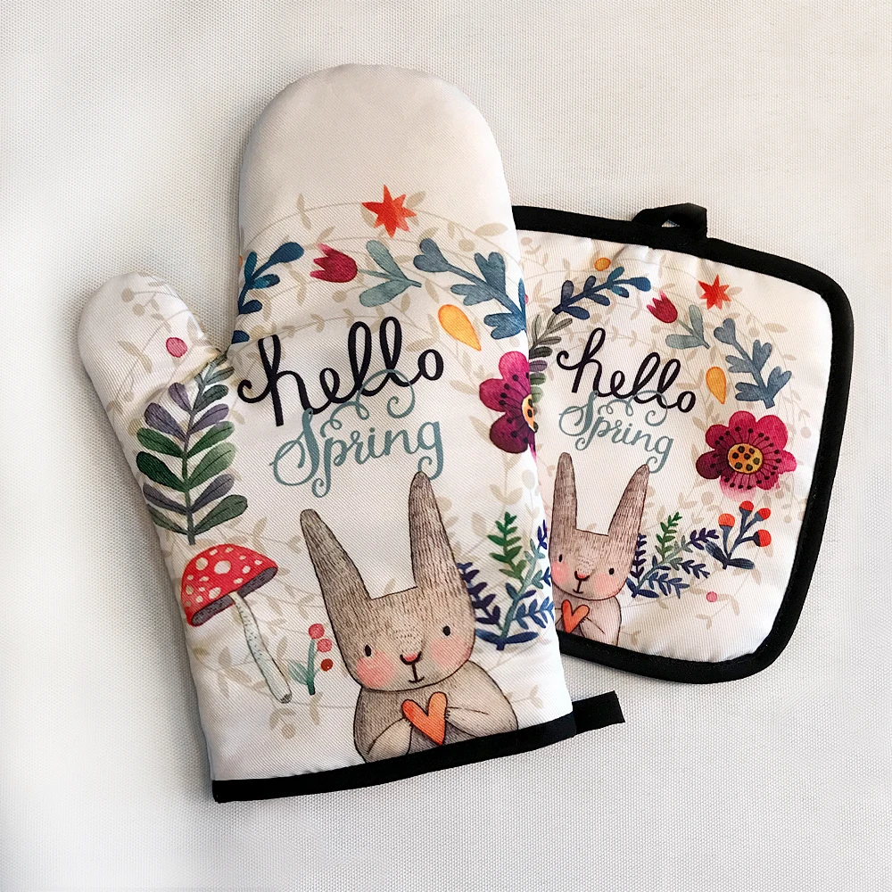 Перчатки для выпечки с мультяшным Кроликом изоляционный коврик микроволновой